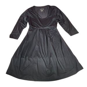 Merrell Womens Sz L Dress Long Sleeve Heavy Stretch Tie Waist Knee Length Black